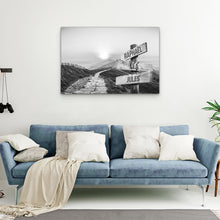 Charger l&#39;image dans la galerie, TOILE PERSONNALISÉE &quot;SOLEIL SUR LA MONTAGNE BLANC/NOIR&quot;
